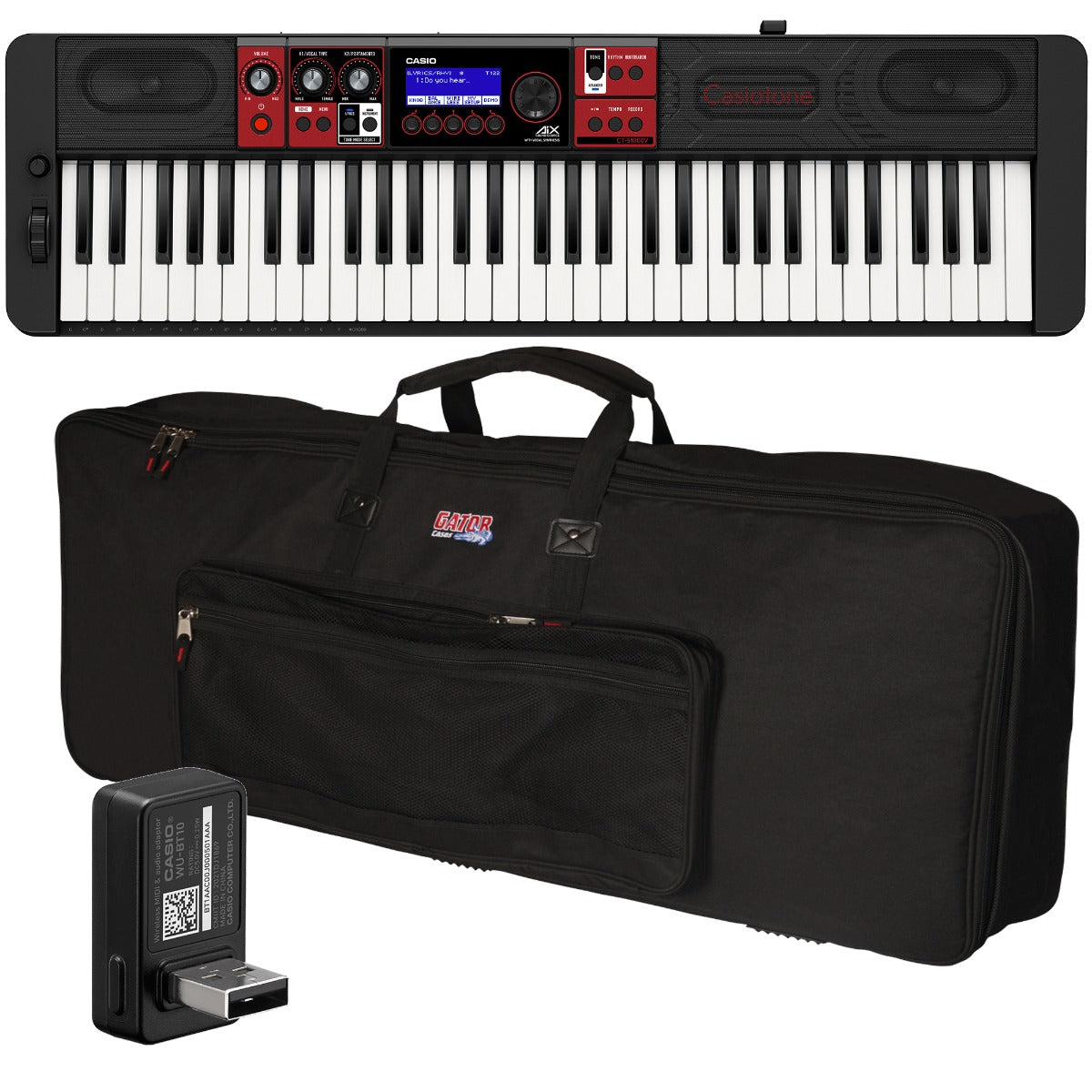 Collage of the components in the Casio Casiotone CT-S1000V Portable Keyboard CARRY BAG KIT bundle
