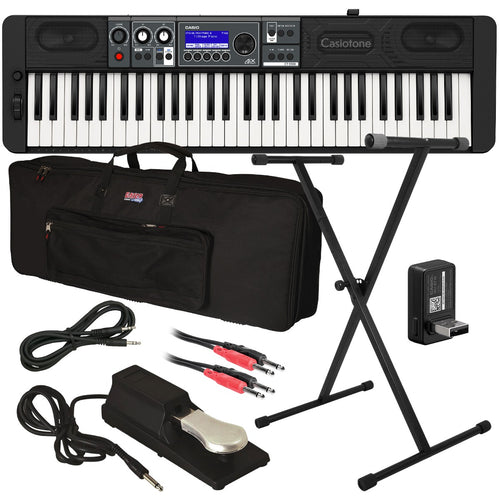 Collage of the components in the Casio Casiotone CT-S500 Portable Keyboard STAGE ESSENTIALS BUNDLE