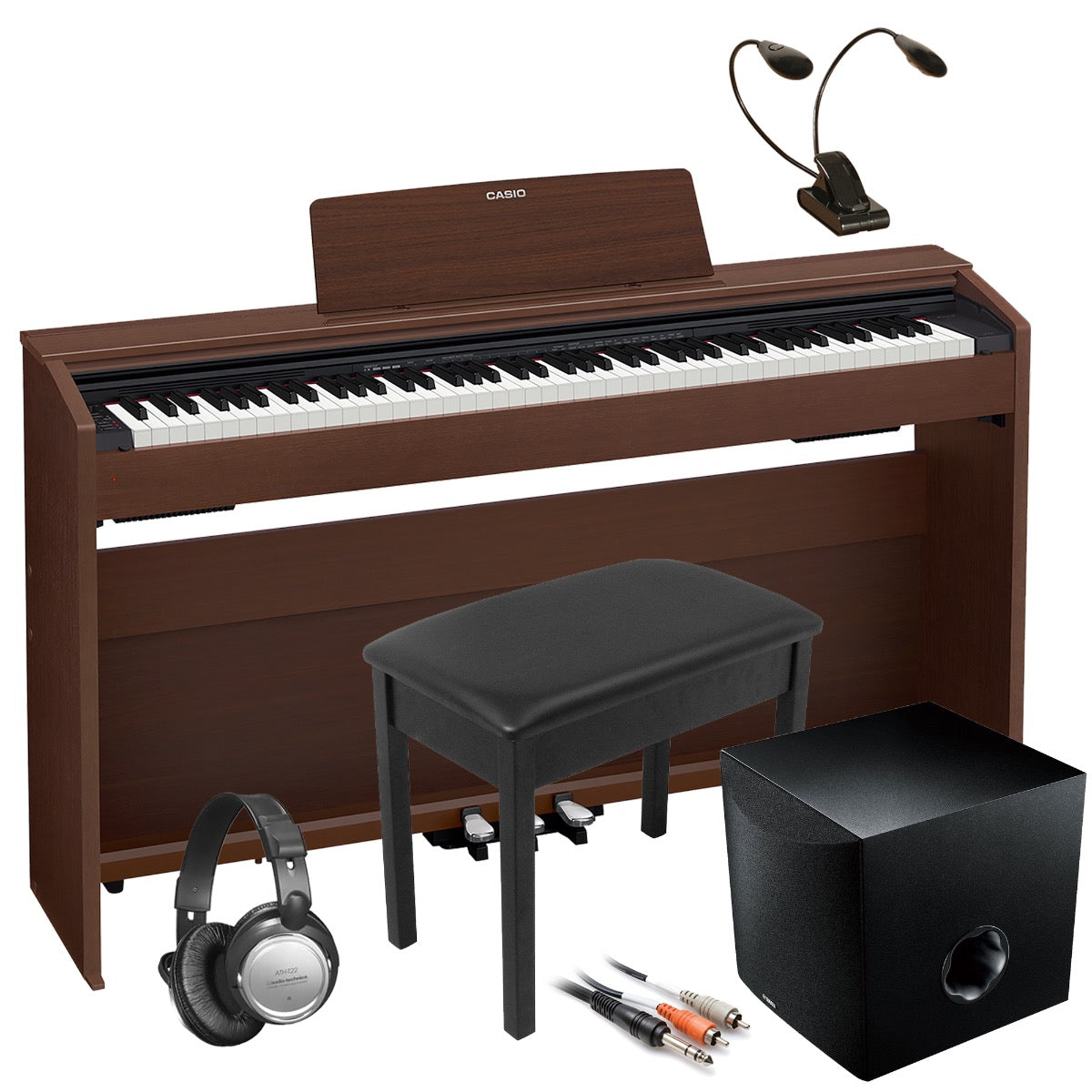 Collage image of the Casio Privia PX-870 Digital Piano - Brown COMPLETE HOME BUNDLE PLUS