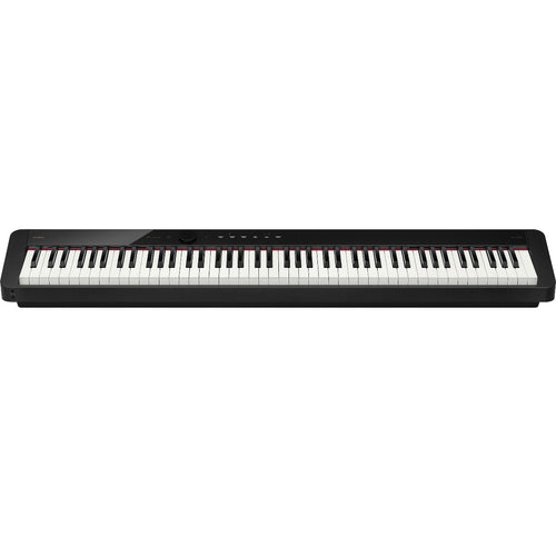 Perspective view of Casio Privia PX-S1100 Digital Piano - Black showing top and front