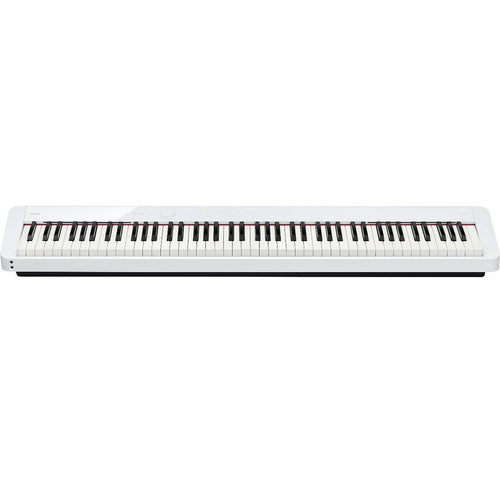 Perspective view of Casio Privia PX-S1100 Digital Piano - White showing top and front