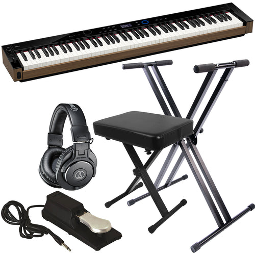 Collage of Casio PX-S6000 Digital Piano - Black KEY ESSENTIALS BUNDLE showing included components