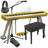Collage of the Casio PX-S7000 Digital Piano - Harmonious Mustard COMPLETE HOME BUNDLE showing included components