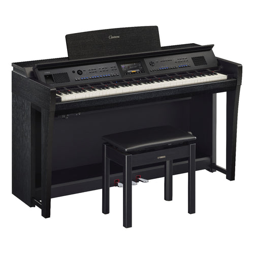 Yamaha Clavinova CVP-905 Digital Piano - Matte Black - Right angle with bench