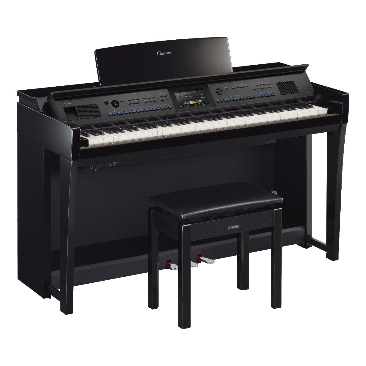 Yamaha Clavinova CVP-905 Digital Piano - Polished Ebony - Right angle with bench