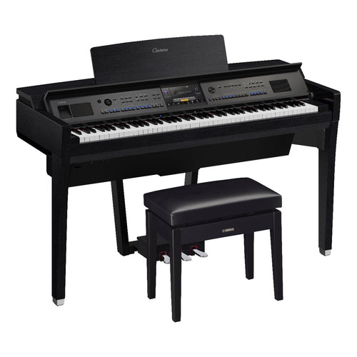 Yamaha Clavinova CVP-909 Digital Piano - Matte Black - Right angle with bench