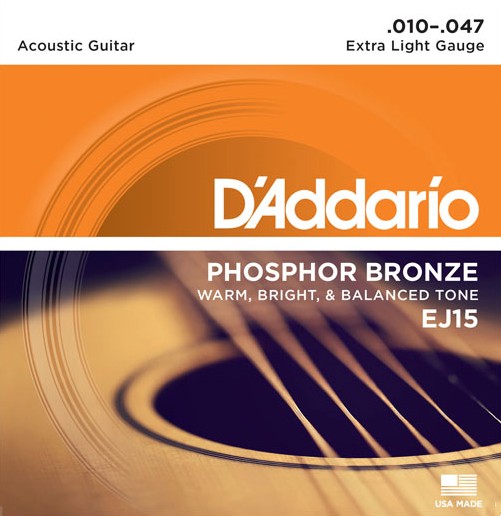 D'Addario EJ15 Phosphor Bronze Acoustic Guitar Strings - Extra Light - 10-47