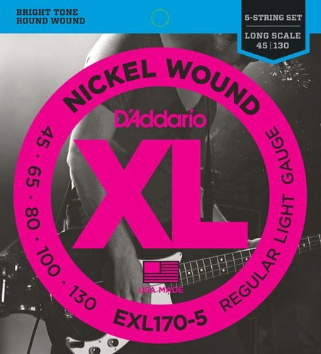 D'Addario EXL170-5 Nickel Wound 5-String Bass Strings  - Light - Long Scale - 45-130