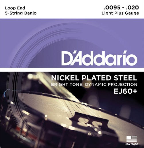 D'Addario EJ60+ Nickel Plated Steel Banjo Strings  - Light Plus - 9.5-20