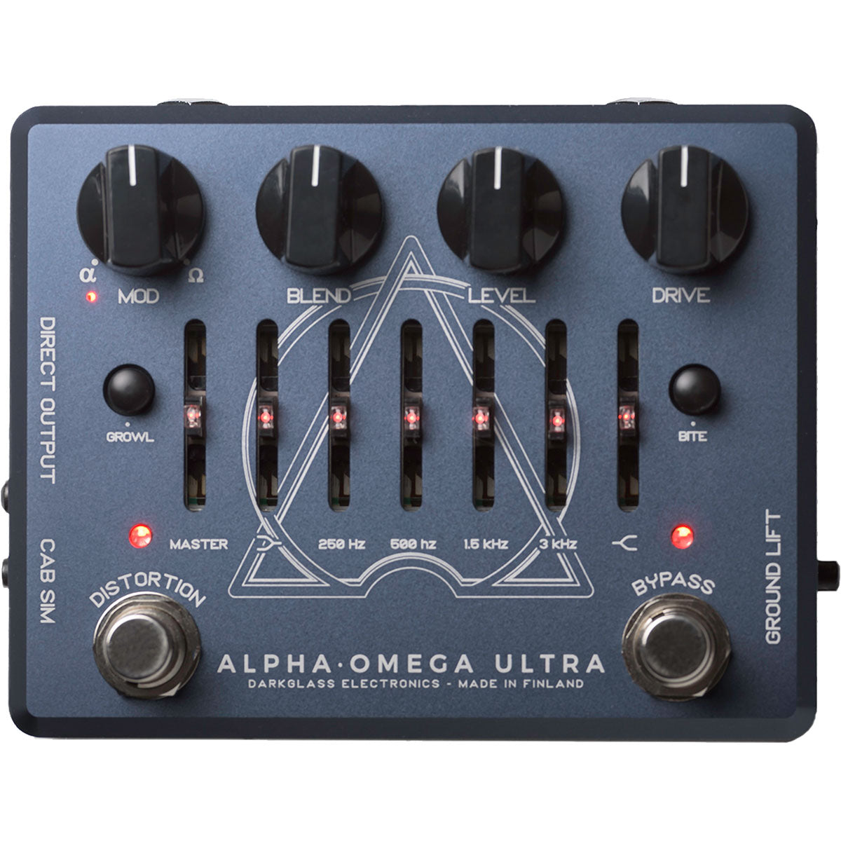 Top view of Darkglass Alpha Omega Ultra v2 (Aux-In) Bass Preamp Pedal