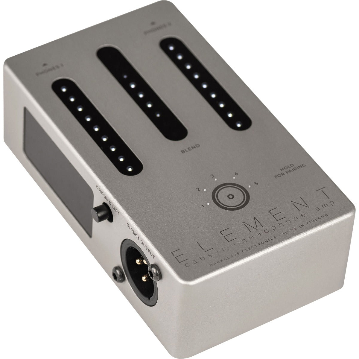 3/4 view of Darkglass Element Cabsim Headphone Amp showing top, left side and front