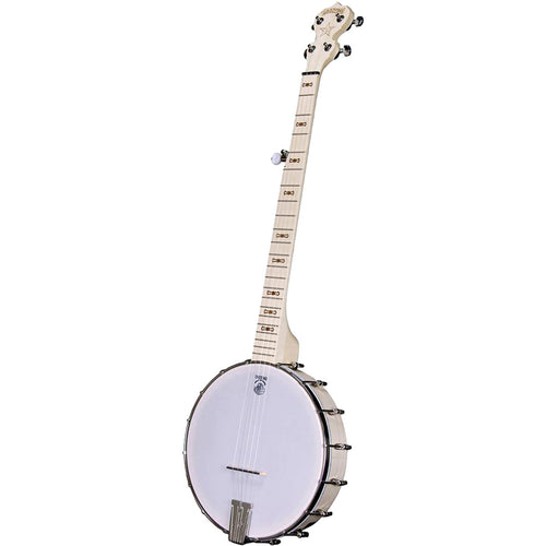 Perspective view of Deering Goodtime Openback 5-String Banjo showing top and right side