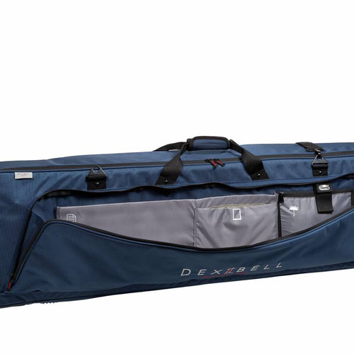 View of Dexibell DX BAGS9S7PRO 88-Key Padded Keyboard Case with Wheels showing side pocket open