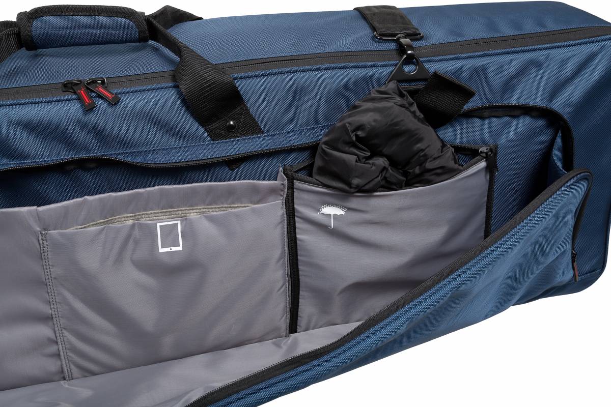 Detail view of side pocket on Dexibell DX BAG73 PRO 73-Key Padded Keyboard Case with Wheels