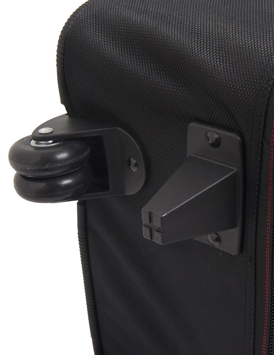 Detail view of wheel on Dexibell DX BAGS9S7PRO 88-Key Padded Keyboard Case with Wheels