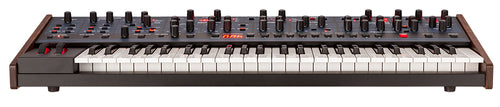 Perspective view of Dave Smith Instruments Sequential OB-6 Analog Synthesizer showing front and top