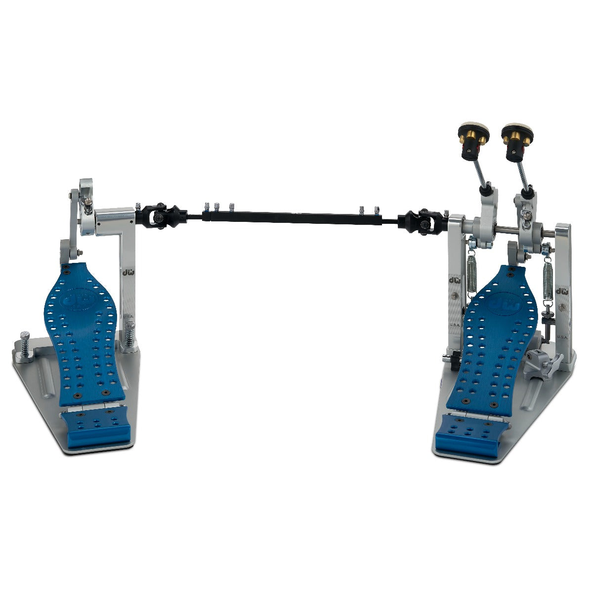 Machined Direct Drive Double Pedal with Blue Footboard