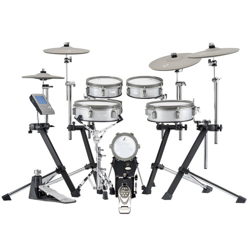 Collage of the components in the EFNOTE 3 Electronic Drum Set - White Sparkle BONUS PAK bundle