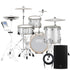 Collage of the components in the EFNOTE 5 Electronic Drum Set - White Sparkle MONITOR PAK bundle