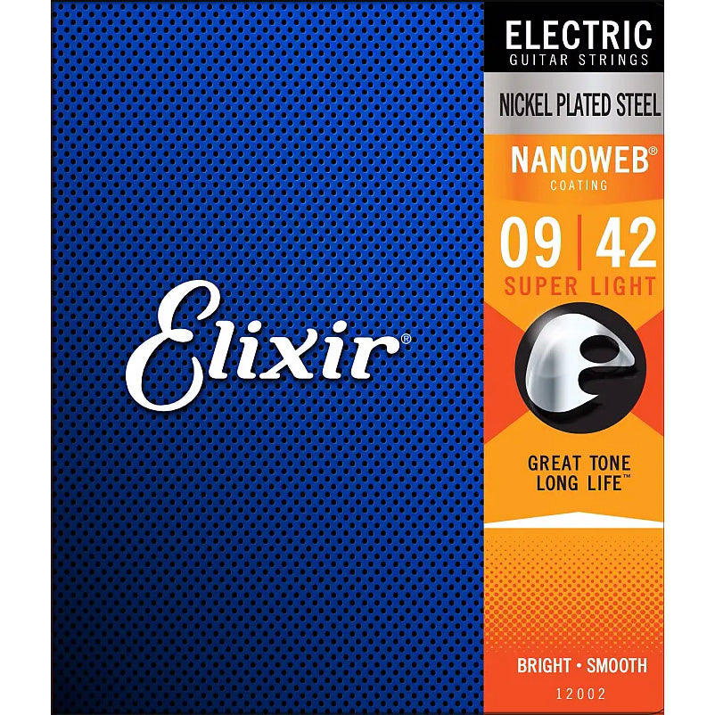 Elixir 12002 Nickle Plated Steel with Nanoweb Coating Electric Guitar Strings - Super Light - 9-42