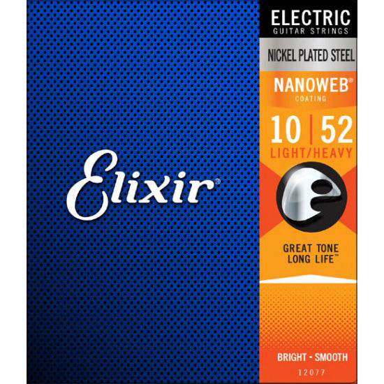 Elixir 12077 Nickle Plated Steel with Nanoweb Coating Electric Guitar Strings - Light-Heavy - 10-52