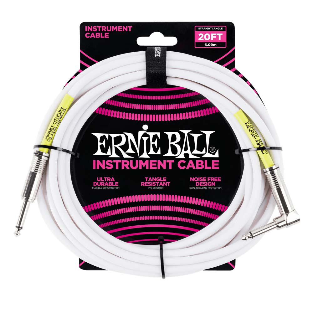 Image of Ernie Ball 20' Straight / Angle Instrument Cable - White