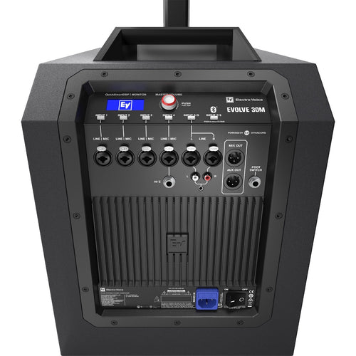 Perspective view of Electro-Voice Evolve 30M subwoofer showing rear and top