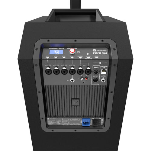 Perspective view of Electro-Voice Evolve 50M subwoofer showing rear and top