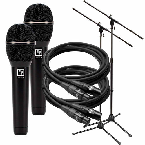 Collage of everything included with the Electro-Voice ND76 Vocal Mic - Dynamic - Cardioid TWIN PERFORMER PAK