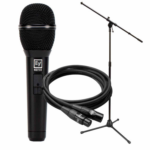 Collage of everything included with the Electro-Voice ND76S Vocal Mic with On/Off switch PERFORMER PAK