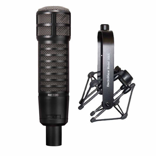 Collage of everything included with the Electro-Voice RE320 Variable D dynamic cardioid mic BONUS PAK
