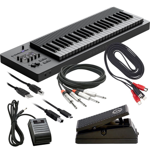 Collage showing components in Expressive E Osmose 49-Key Synthesizer & MPE MIDI Controller CABLE KIT