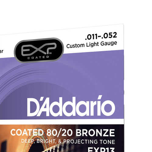 D'Addario EXP13 Coated Phosphor Bronze Acoustic Guitar Strings, Custom Light, 11-52