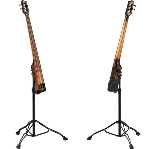 Ibanez UB805MOB Upright Fretless 5 String with Stand - Mahogany Oil Burst, front and back view