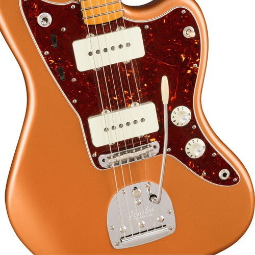 Close-up view of Fender Troy Van Leeuwen Jazzmaster - Maple, Copper Age showing body