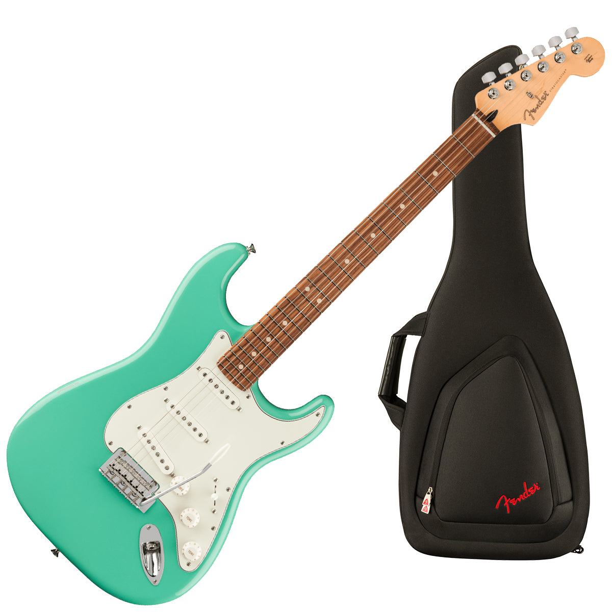 Collage image of the Fender Player Stratocaster - Sea Foam Green W/ GIG BAG
