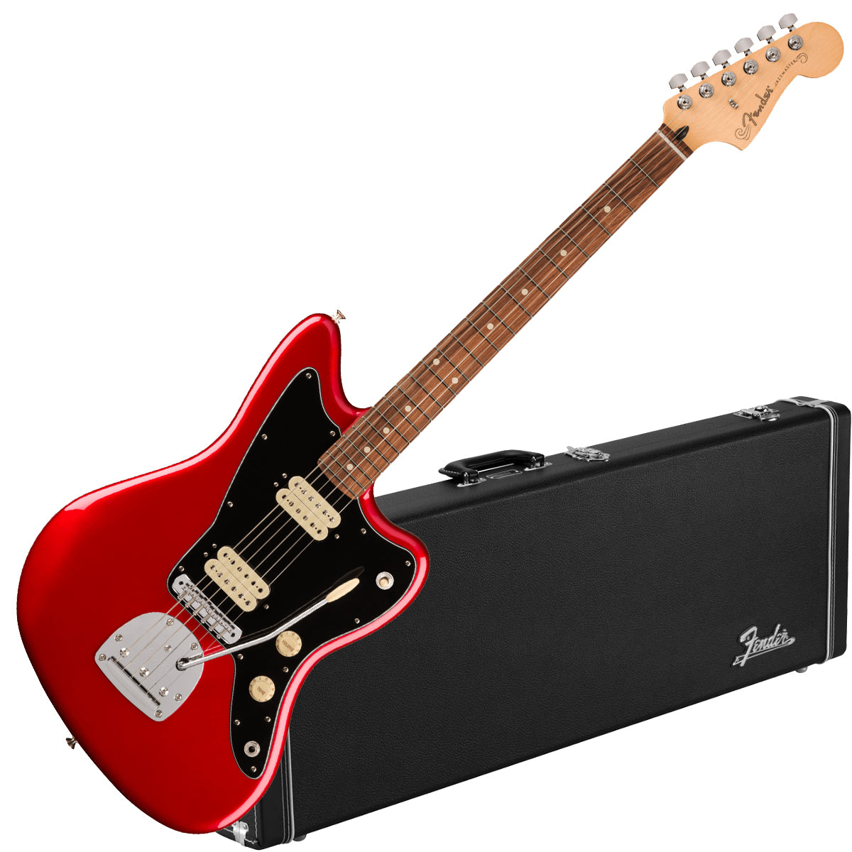 Collage image of the Fender Player Jazzmaster - Candy Apple Red W/ HARDCASE