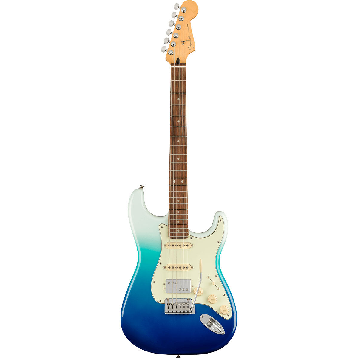 Top view of Fender Player Plus Stratocaster HSS - Pau Ferro, Belair Blue