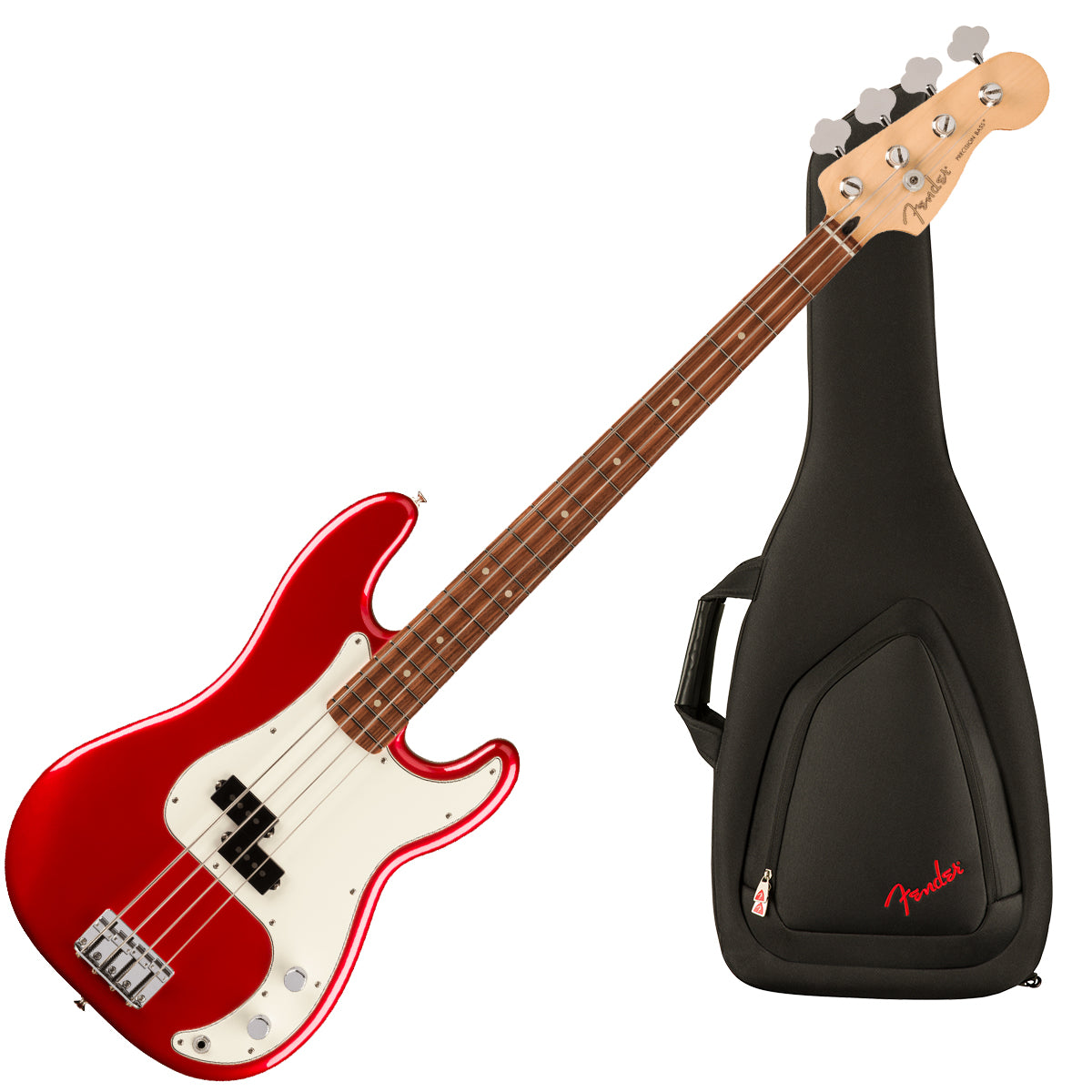 Collage image of the Fender Player Precision Bass - Candy Apple Red W/ GIG BAG