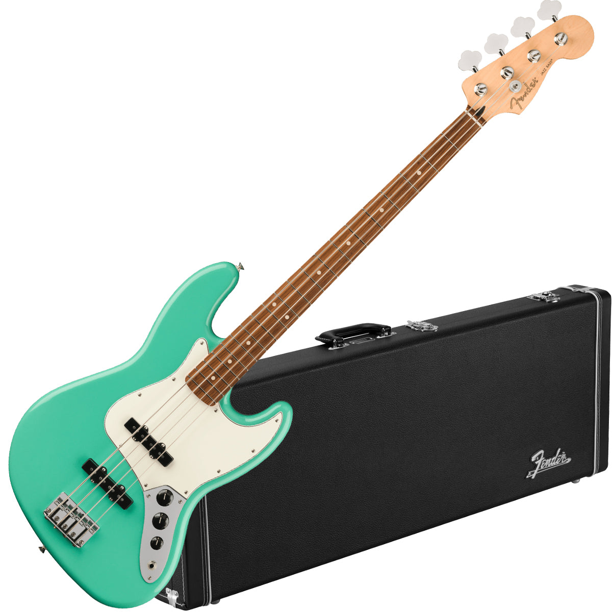 Collage image of the Fender Player Jazz Bass - Sea Foam Green W/ HARDCASE