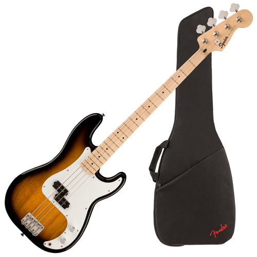 Collage image of the Fender Squier Sonic Precision Bass - 2-Color Sunburst W/GIG BAG