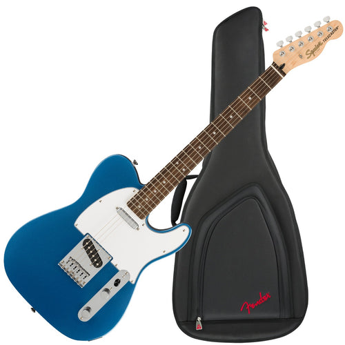 Collage of the components in the Squier Affinity Telecaster - Laurel, Lake Placid Blue PERFORMER PAK bundle