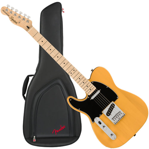 Collage of the components in the Squier Left-Handed Affinity Telecaster - Maple, Butterscotch Blonde PERFORMER PAK