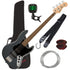 Bundle collage of components in the Squier Affinity Jazz Bass - Laurel, Charcoal Frost Metallic BASS ESSENTIALS BUNDLE
