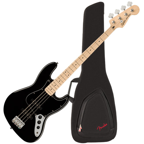 Bundle collage of components in the Squier Affinity Jazz Bass - Maple, Black PERFORMER PAK bundle