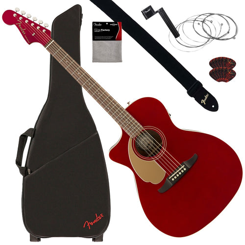 Fender Newporter Player LH Ac/El Guitar - Red GUITAR ESSENTIALS BUNDLE 