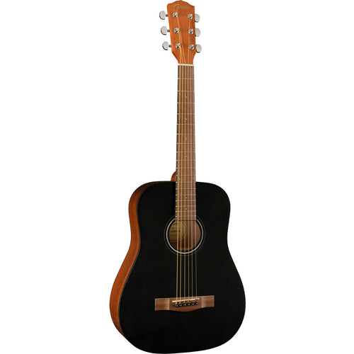 Perspective view of Fender FA-15 3/4 Steel Acoustic Guitar - Black showing top and left side