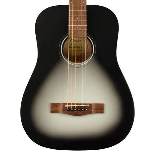 Close-up top view of Fender FA-15 3/4 Steel Acoustic Guitar - Moonlight showing body and portion of fretboard