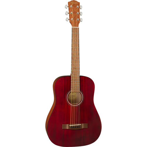 Perspective view of Fender FA-15 3/4 Steel Acoustic Guitar - Red showing top and left side
