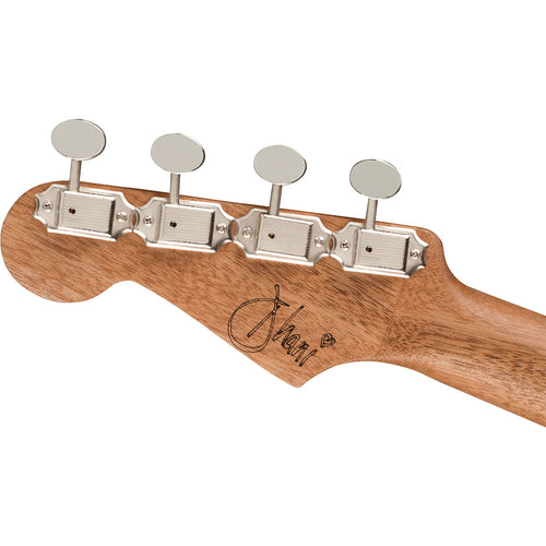 Detail image of Fender Dhani Harrison Signature Ukulele - Sapphire Blue showing back of headstock and portion of neck
